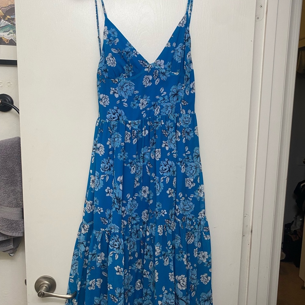 Floral Blue Spaghetti Strap Dress